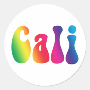 Cali Tie-Dye California Hippie Logotyp Runt Klistermärke