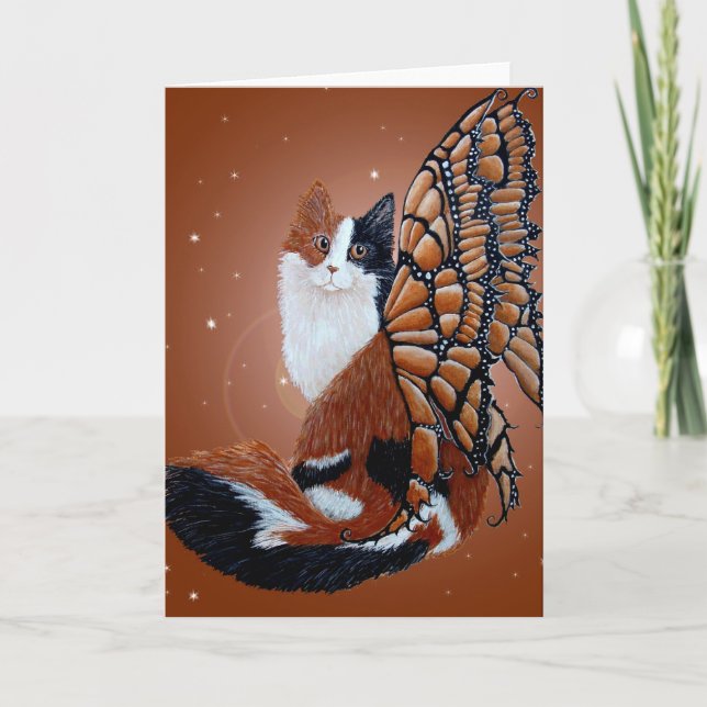 Calico Butterfly Fairy Cat Kort (Framsida)