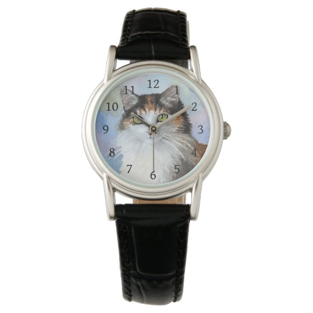 Calico Cat 572 Tortie Tortoise snäcka blue Armbandsur (Framsida)