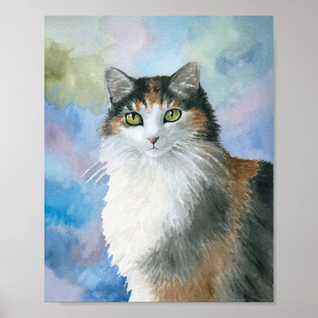 Calico Cat 572 Tortie Tortoise snäcka blue Poster (Framsidan)