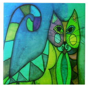 Calico Cat Abstrakt Digital Painting Kakelplatta