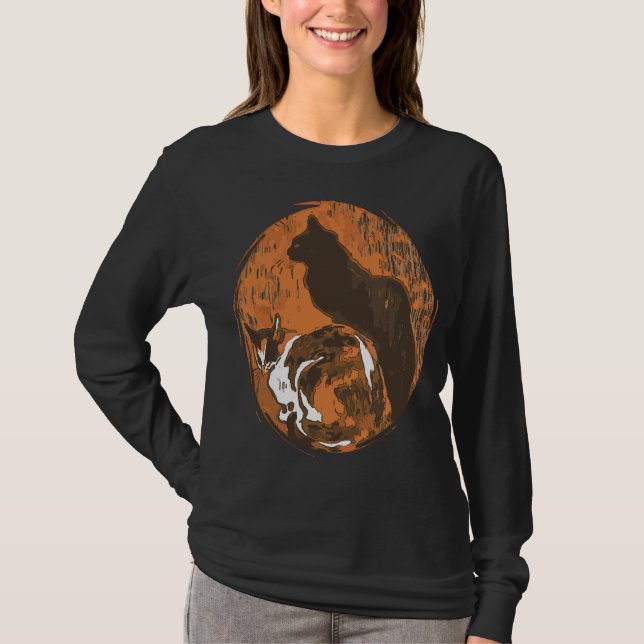 Calico Cat and Black Cat Grungy Art T Shirt (Framsida)