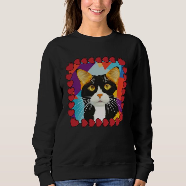 Calico Cat Cute Cat in Frame of Hearts Pop T Shirt (Framsida)