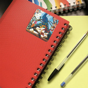 Calico Cat Dragon Red Fyrkantigt Klistermärke