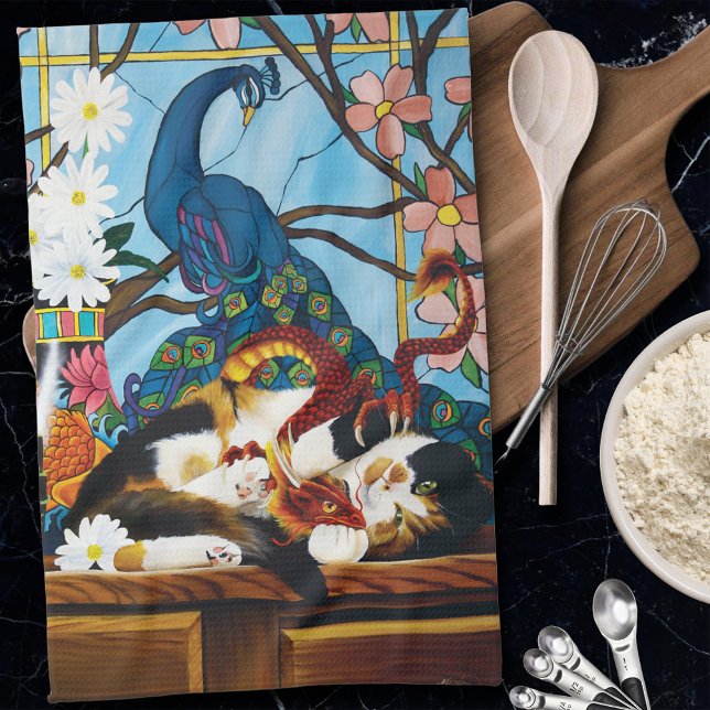 Calico Cat Dragon Red Kökshandduk (Skapare uppladdad)