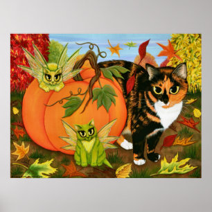 Calico Cat Fairy Cats Löv - höstkonst Poster