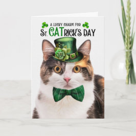 Calico Cat Funny St CATrick's Day Lucky Charm Helgkort