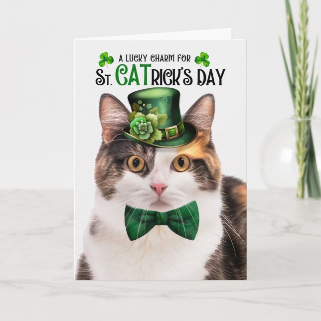 Calico Cat Funny St CATrick's Day Lucky Charm Helgkort (Framsida)