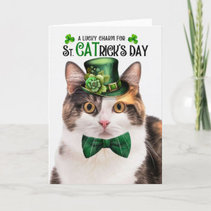 Calico Cat Funny St CATrick's Day Lucky Charm Helgkort