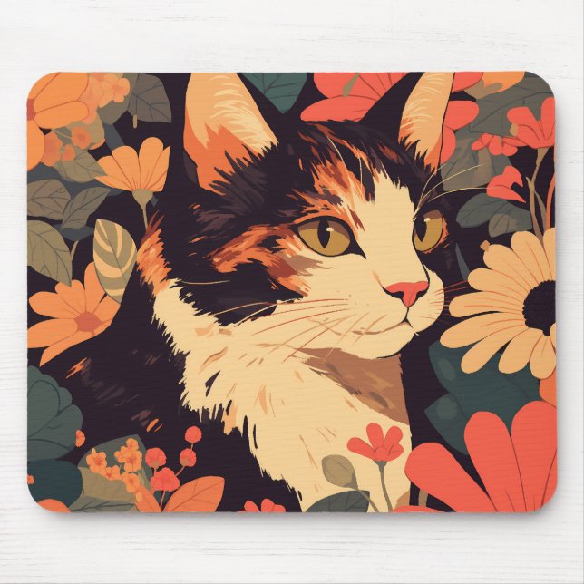 Calico Cat i Blommigt Garden Musmatta (Framsidan)