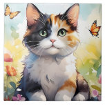 Calico Cat i Vår Garden med Butterflies Kakelplatta<br><div class="desc">Den här fantastiska designen fångar den fina skönheten hos en kalicokatt som är kapad bland blommande vår blommor, med delikata monarch-smörflies som flödar i närheten. Den mjuka vattenfärgen stil ger en drömliknande atmosfär till scenen, blandar mjuka pasteller och levande blommigt för att skapa en magisk, storybook-inställning. Kattens uttryckliga grönt ögon...</div>