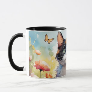 Calico Cat i Vår Garden med Butterflies Mugg