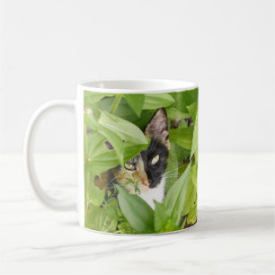 Calico Cat i Zinnias Kaffemugg