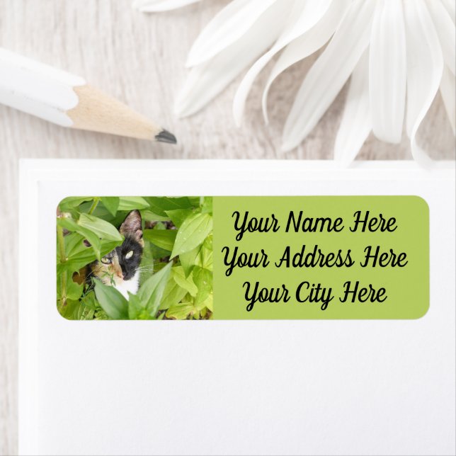 Calico Cat i Zinnias Returadress Etikett (Insitu)
