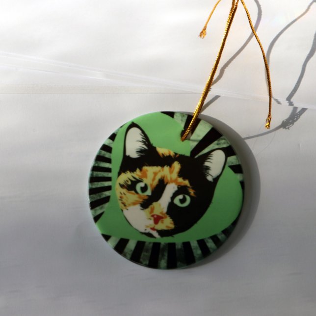 Calico Cat Julgransprydnad Keramik (Skapare uppladdad)