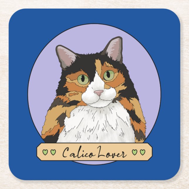 Calico Cat Lover Underlägg Papper Kvadrat (Framsidan)