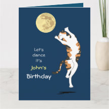 Calico Cat Måne Dancing Birthday Card