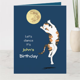 Calico Cat Måne Dancing Birthday Card Kort