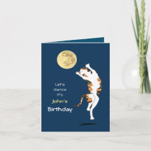 Calico Cat Måne Dancing Birthday Card