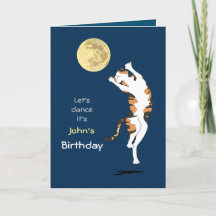 Calico Cat Måne Dancing Birthday Card