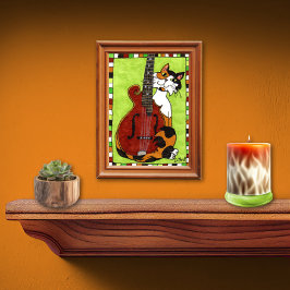 Calico Cat med Mandolin Mini Folk Art Poster