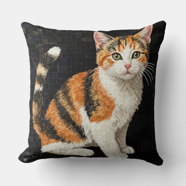 Calico Cat Mosaic Porträtt Kudde (Framsida)
