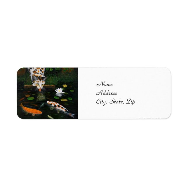 Calico Cat och Koi Fish Returadress Etikett (Framsidan)