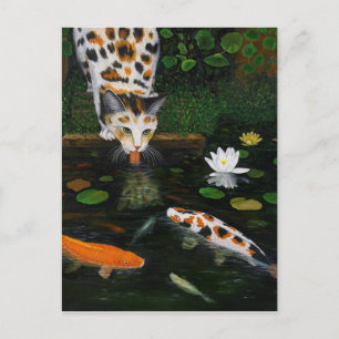Calico Cat och Koi Fish Vykort