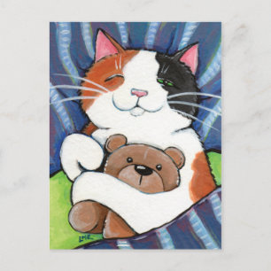 Calico Cat och Nalle Postkort för konst Vykort