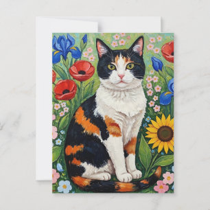 Calico Cat och PeopleArt-solblommor Vykort