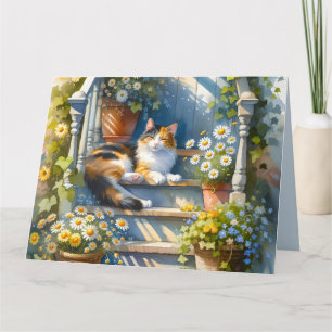 Calico Cat på Blommigt Porch Cottagecore Kort