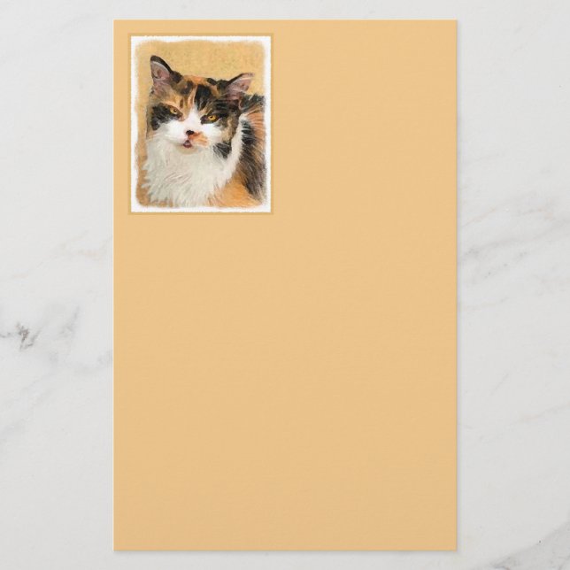 Calico Cat Painting - Cute Original Cat Art Brevpapper (Framsida)