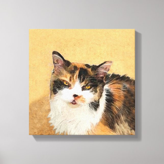 Calico Cat Painting - Cute Original Cat Art Canvastryck (Framsida)