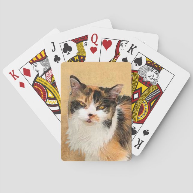 Calico Cat Painting - Cute Original Cat Art Casinokort (Baksidan)