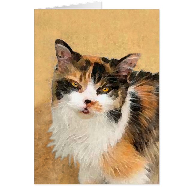 Calico Cat Painting - Cute Original Cat Art Hälsningskort (Framsidan)