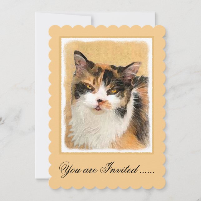 Calico Cat Painting - Cute Original Cat Art Inbjudningar (Framsida)