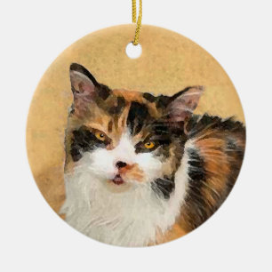 Calico Cat Painting - Cute Original Cat Art Julgransprydnad Keramik