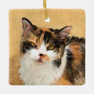 Calico Cat Painting - Cute Original Cat Art Julgransprydnad Keramik