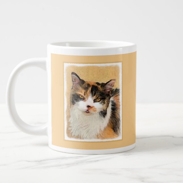Calico Cat Painting - Cute Original Cat Art Jumbo Mugg (Vänster)