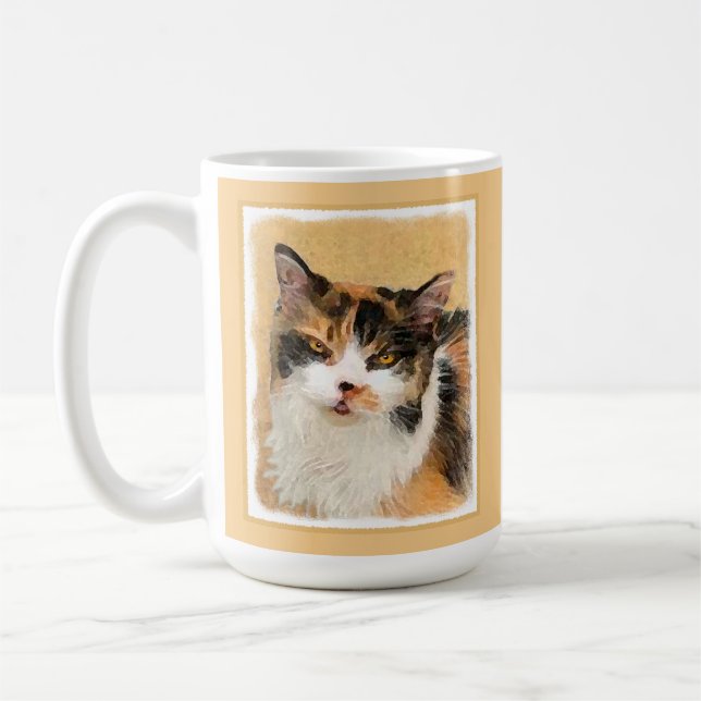 Calico Cat Painting - Cute Original Cat Art Kaffemugg (Vänster)