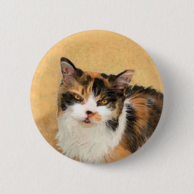 Calico Cat Painting - Cute Original Cat Art Knapp (Framsida)