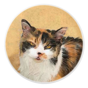 Calico Cat Painting - Cute Original Cat Art Knopp