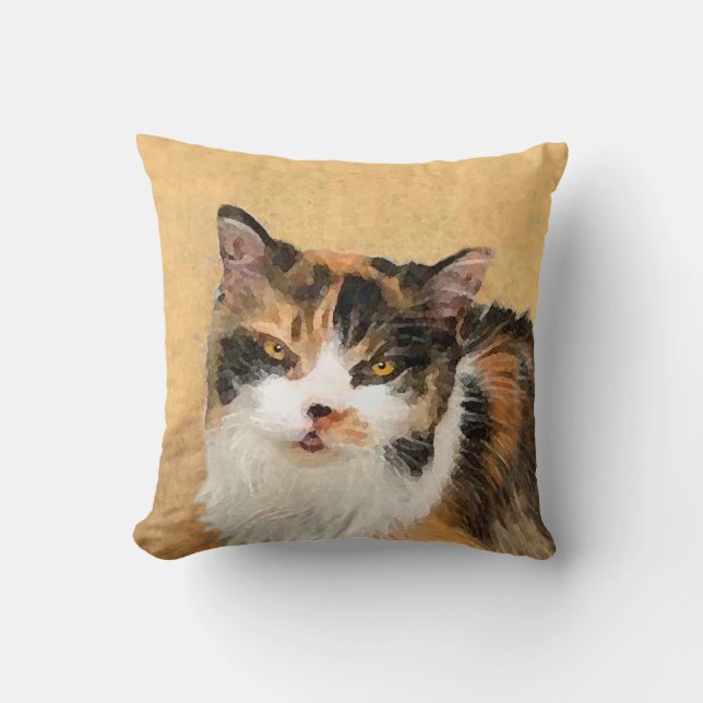 Calico Cat Painting - Cute Original Cat Art Kudde (Framsida)