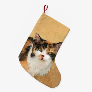 Calico Cat Painting - Cute Original Cat Art Liten Julstrumpa