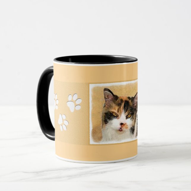 Calico Cat Painting - Cute Original Cat Art Mugg (Framsida vänster)