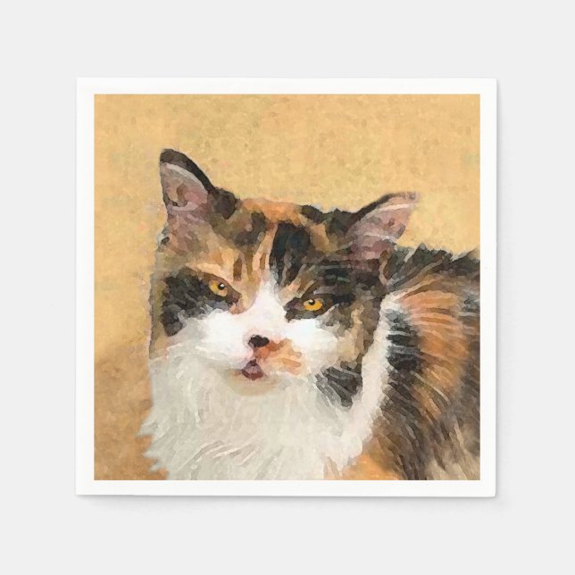 Calico Cat Painting - Cute Original Cat Art Pappersservett (Framsidan)