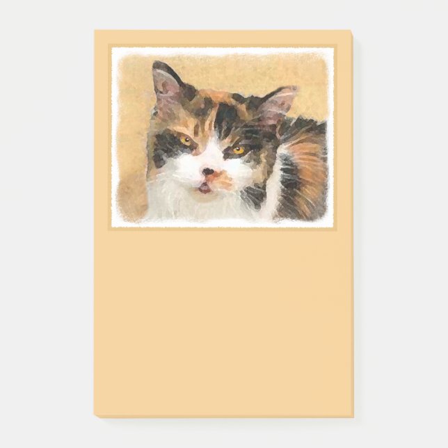 Calico Cat Painting - Cute Original Cat Art Post-it Block (Framsida)