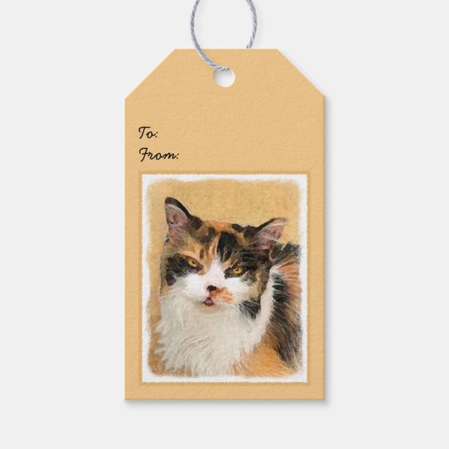 Calico Cat Painting - Cute Original Cat Art Presentetikett (Framsidan)