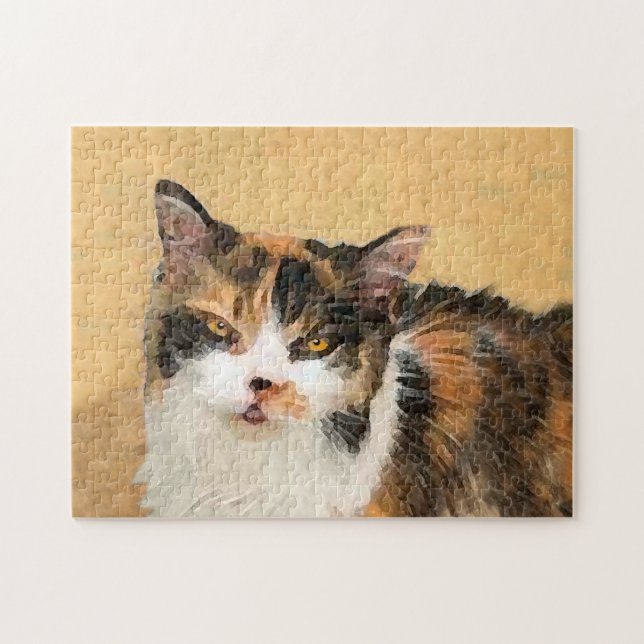 Calico Cat Painting - Cute Original Cat Art Pussel (Horisontell)