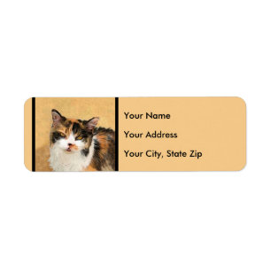 Calico Cat Painting - Cute Original Cat Art Returadress Etikett